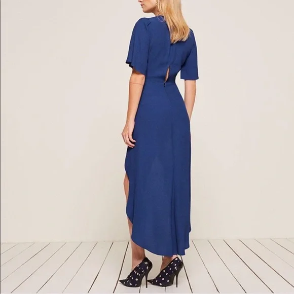 NEW Reformation Westport dress high low hem detailSize 0P Cobalt Blue